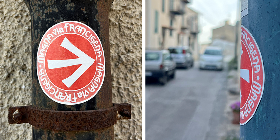 Skiltning i byer på Magna Via Francigena