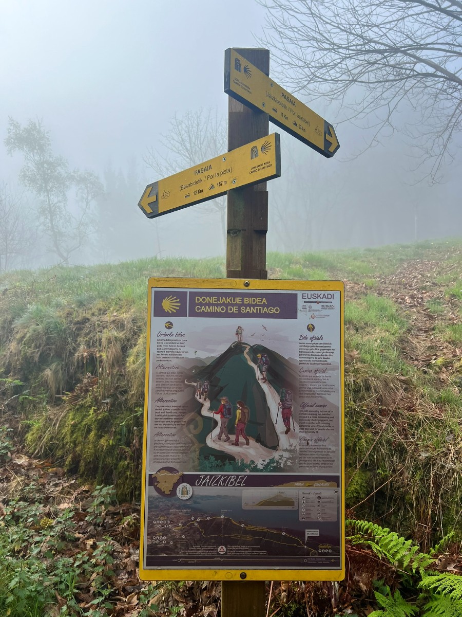 Rutevalg ved alternativ rute på Camino del Norte Jaizkibel