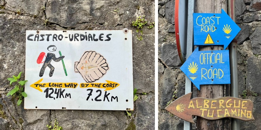Skillevej ved alternativ rute ved Ontón på Camino del Norte