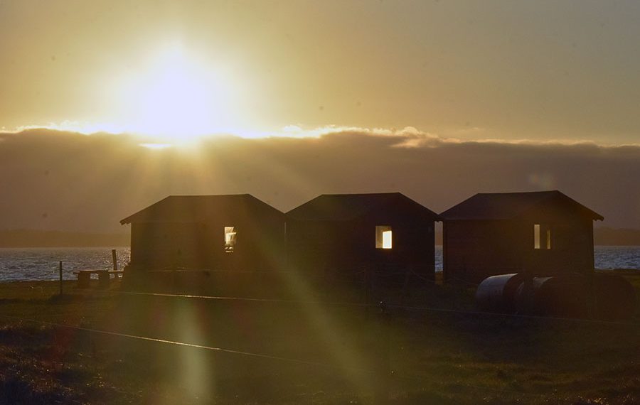 kysten-ved-erteboelle-skiltede-vandreruter-fiskerhytter-solnedgang-ved-limfjorden